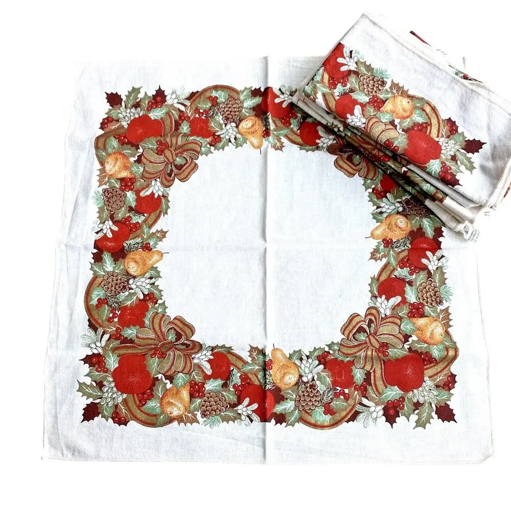 Vintage Sunweave Linen Co cotton napkin Thanksgiving holiday 16” square set of 8